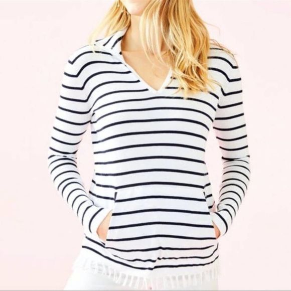 Lilly Pulitzer White/Navy Striped Crestwood V-Neck Pullover Sweater w/Coolmax XS - Picture 9 of 16